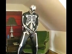 Spandex Skeleton With Skeleton Lucha Libre Mask Edging